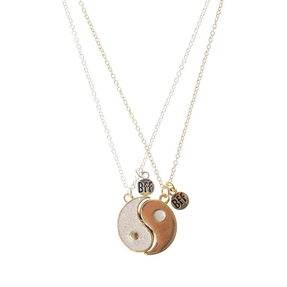Claire's Best Friends Gold-tone & Silver-tone BFF Yin Yang Necklaces, 2 pack set